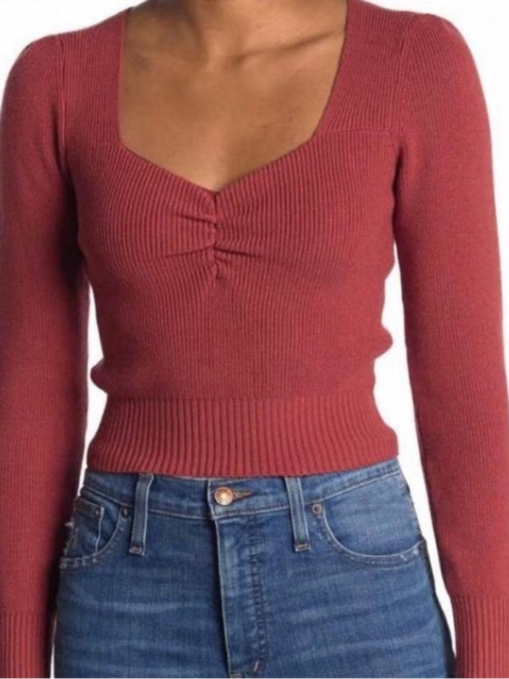 Astr The Label knit sweater sweetheart neckline long sleeve shirt